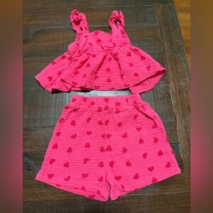 Girls Two-Piece Heart Print Pink Set